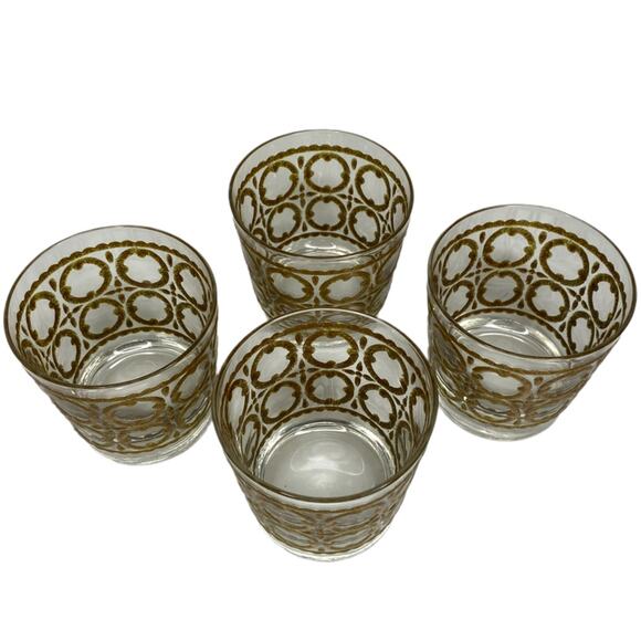 Vintage Libbey Short Glass Cups 8oz each Set of 4 Geometric Design - Picture 8 of 9